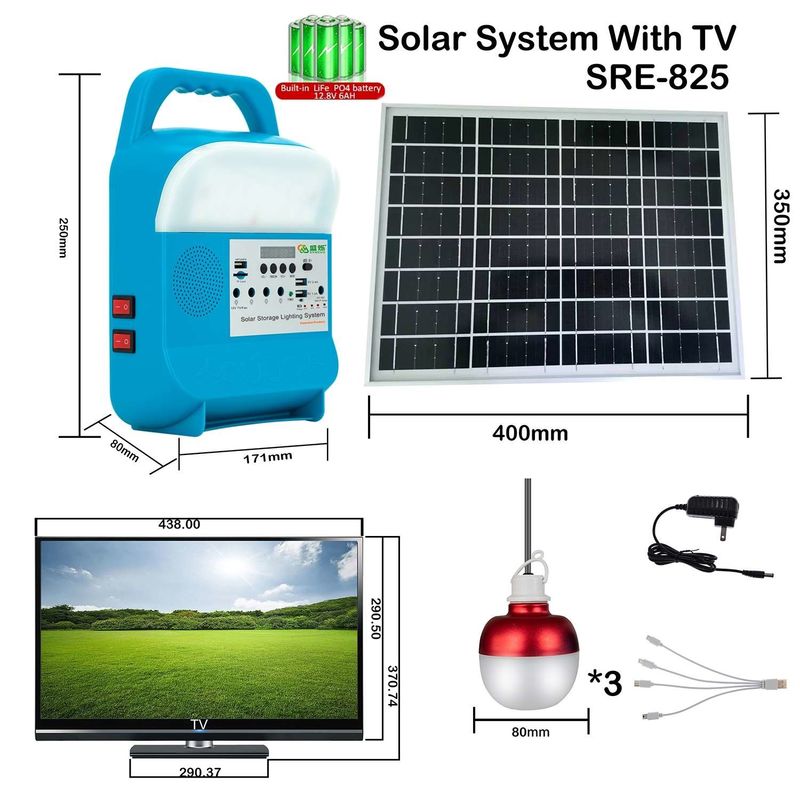 Tipo di cellula Batteria integrata al litio Portatile LED Casa luce Kit di illuminazione solare Potenza SRE-815