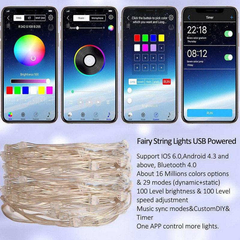 Luci alimentate solari del giardino della corda delle luci decorative solari di IP65 USB 6lm