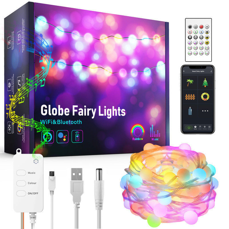 Luci variopinte decorative solari del globo 10m delle luci 5m di Bluetooth WiFi