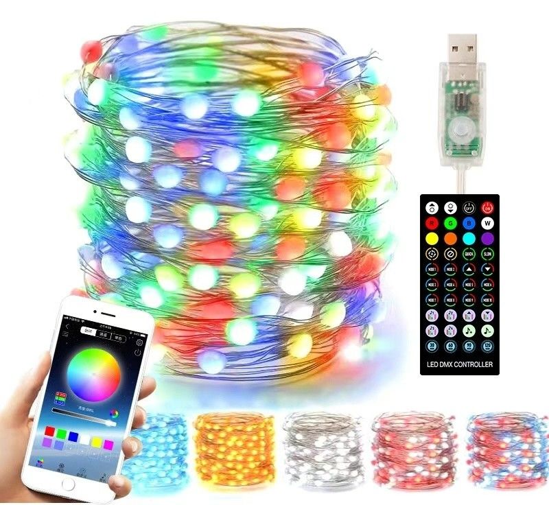 Luci variopinte decorative solari del globo 10m delle luci 5m di Bluetooth WiFi