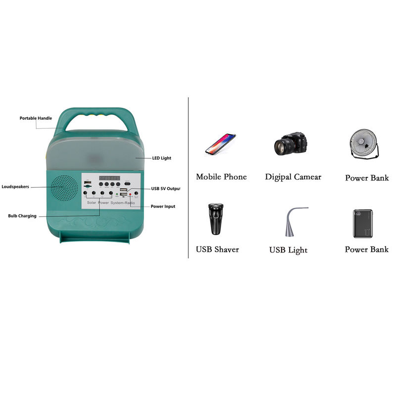 del generatore solare portatile 3pcs sistema di illuminazione domestico 5W 3.7V con la radio di FM dell'altoparlante