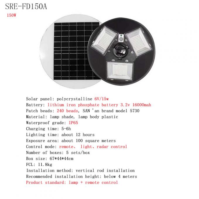UFO rotondo IP65 impermeabile leggero solare 150W 250W 1