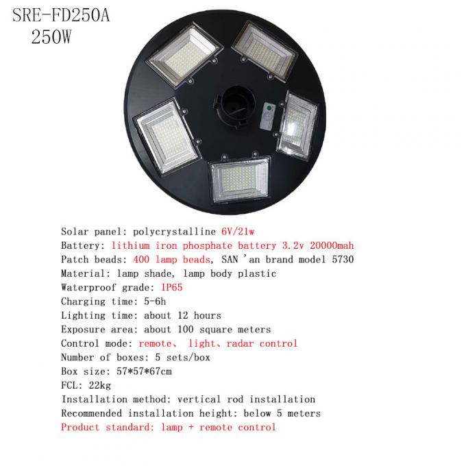 UFO rotondo IP65 impermeabile leggero solare 150W 250W 3