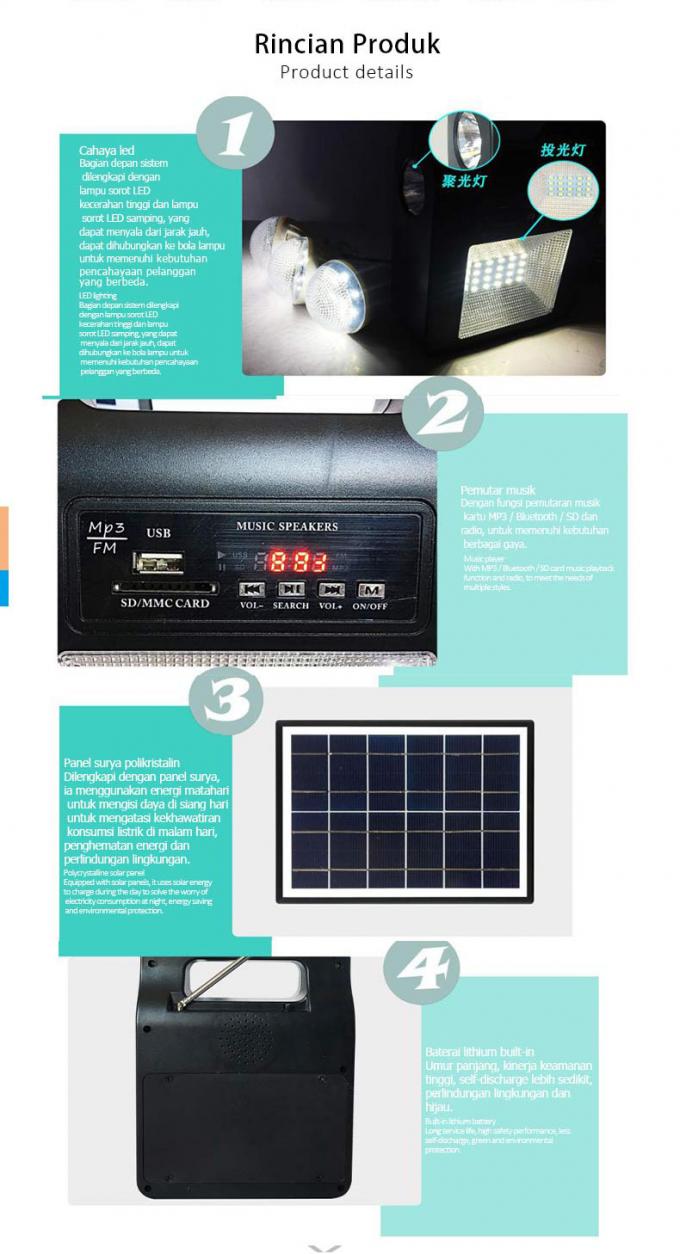 Illuminazione domestica solare della centrale elettrica con le luci di emergenza di campeggio all'aperto radiofoniche dell'interruzione elettrica di Bluetooth