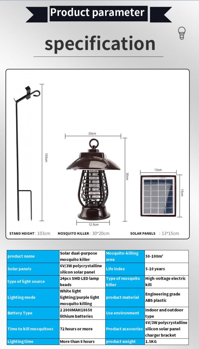 Lampada solare di Zanzara-uccisione che accende la lampada spia leggera intelligente di Zanzara-uccisione