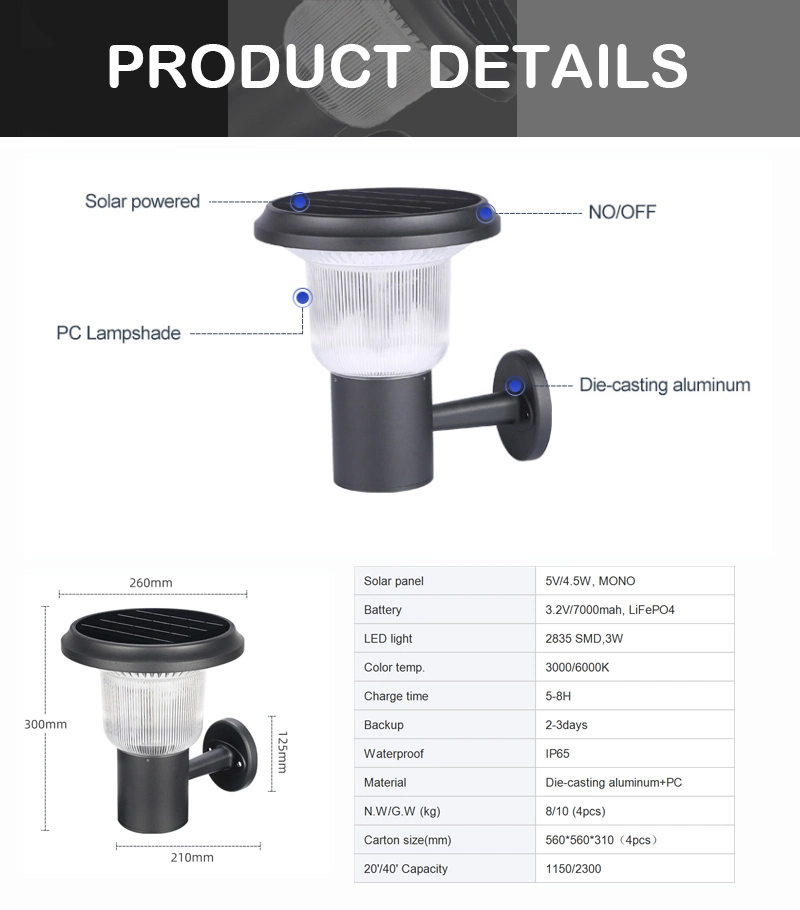 Luce solare impermeabile all'aperto all'ingrosso della parete di IP65 3000K 6000K con CE RoHS